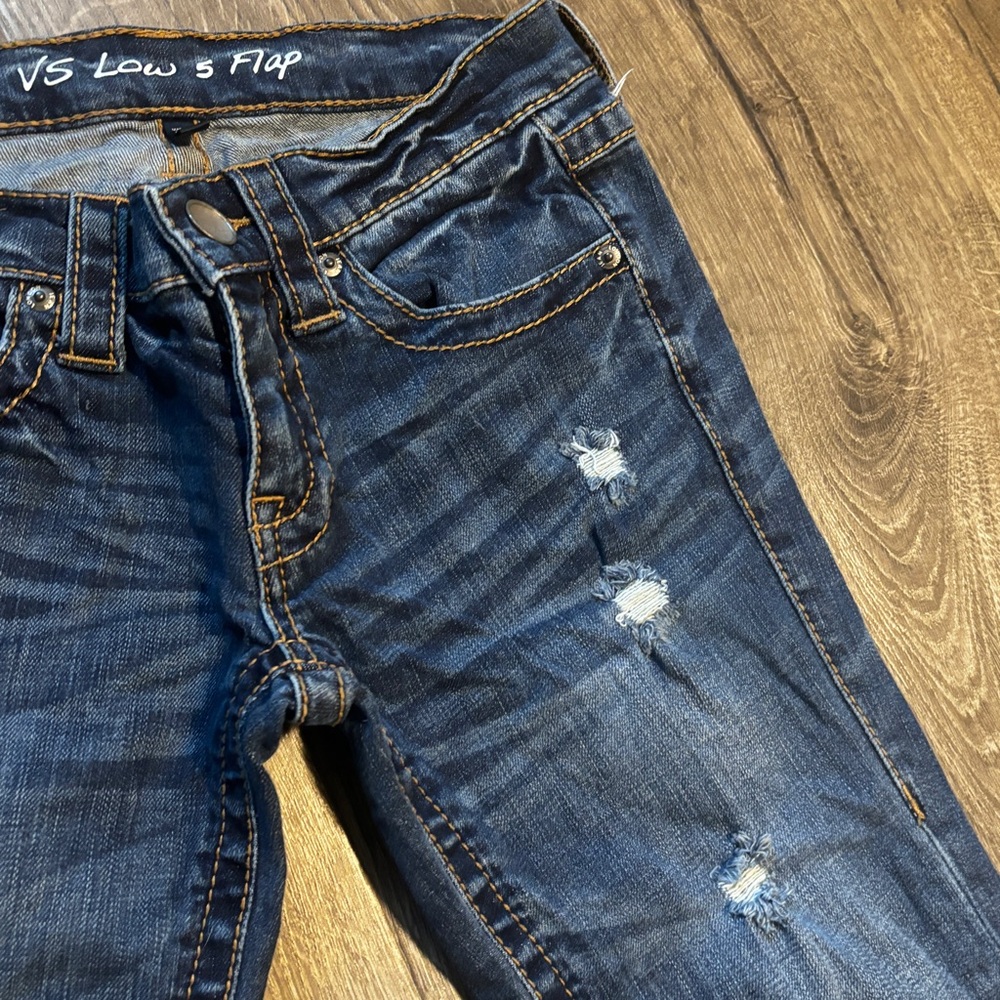 Victoria's Secret Dark Blue Distressed Flare Jeans - Picture 2 of 6